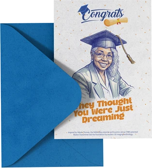 Congrats graduation card with illustrated portrait and blue envelope